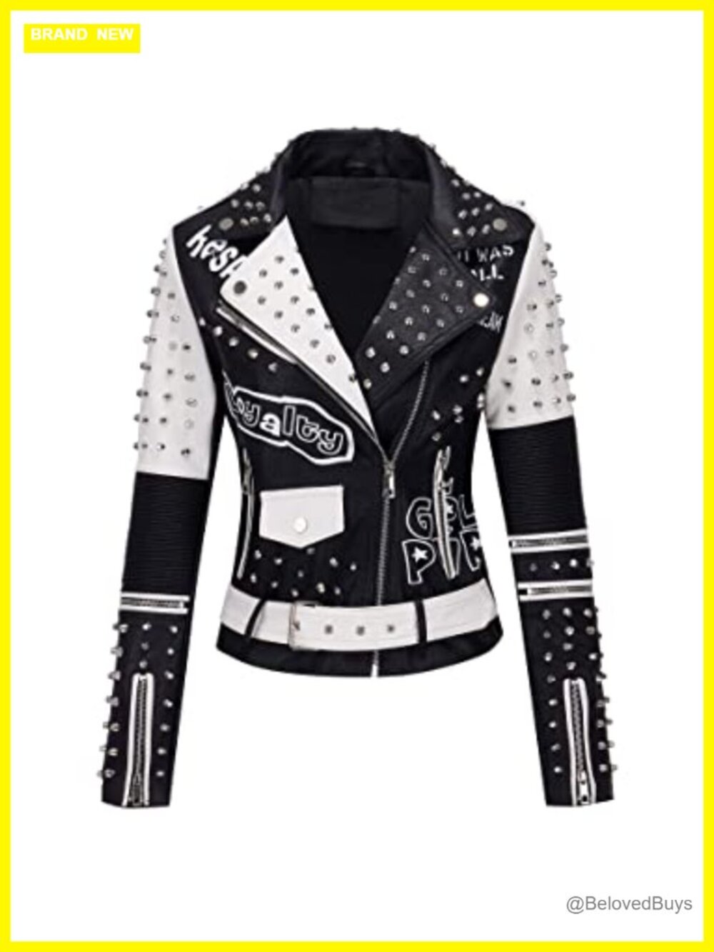 Faux Leather Studded Moto Jacket Belted Short Streetwear